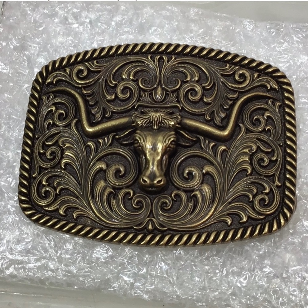 Texas longhorn steer gold belt buckle NIP
